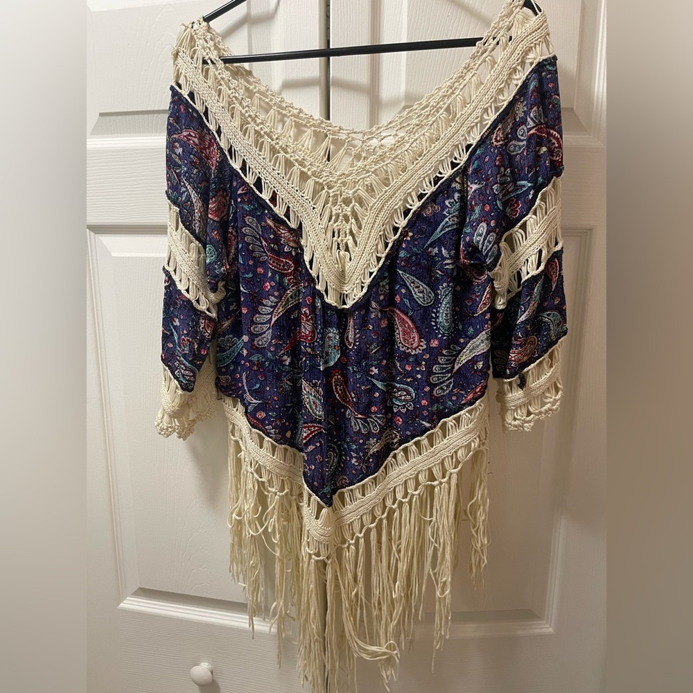 Bohemian Fringe Poncho with Paisley Design
